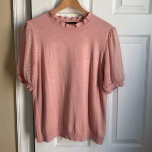 Adrianna Papell pink shirt sleeved sweater Swiss dot sleeves size large L